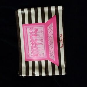 Henri Bendel Pink and Brown Striped Laptop Pouch.